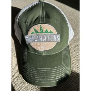 TAILWATERS FLY FISHING TROUT LOGO TRUCKER HAT. Military green. Adjustable.